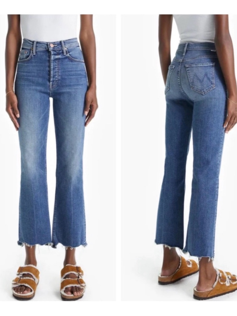 MOTHER High-Rise Cropped Flare Jeans — Blue Wash